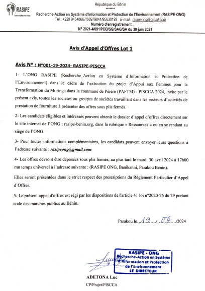 Appel d'offres Lot 1